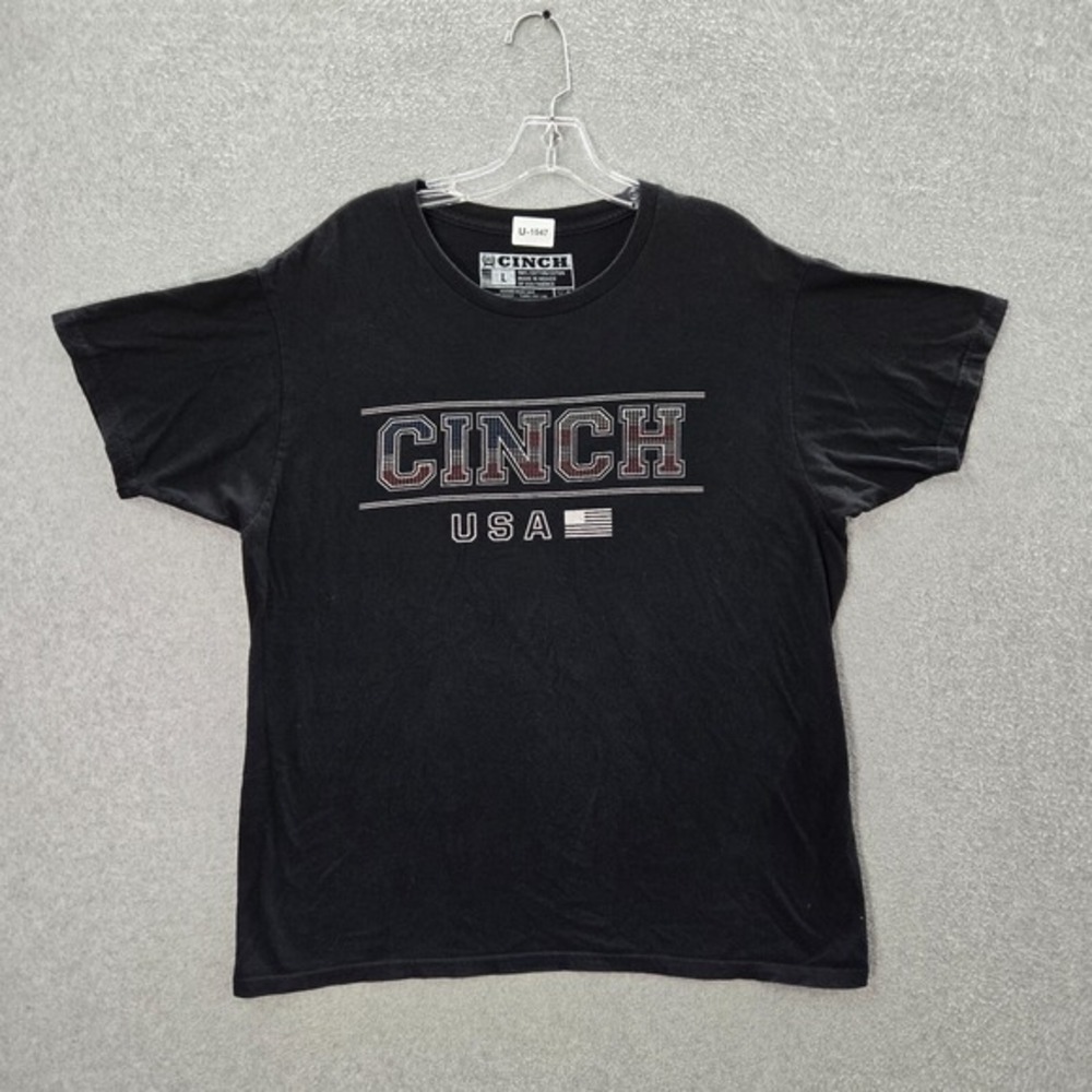Cinch Men Shirt Large Black USA Graphic Flag American‎ Cotton Tee Short Sleeve